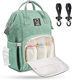 Wickelrucksack Baby Wickeltasche Groß mit Kinderwagenhaken, Multifunktionale Babytasche mit Großer Kapazität für Unterwegs, viele Fächer, Wasserabweisend, Mint