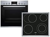 Bosch HND411LR61 Herd-Kochfeld-Kombination (Einbau) / A / 59,4 cm / Edelstahl / Klapptür / LED-Display / GranitEmail / Elektrokochfeld (herdgesteuert) / 4 HighSpeed Kochzonen / Umlaufender Rahmen