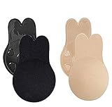 Deceny CB Klebe BH Rückenfrei Push Up BH Klebe Cups BH Ohne Träger und Rückenfrei Unsichtbar BH Trägerloser BH Selbstklebender BH Silikon Nipple Cover (Beige+Schwarz, A/B Cup)