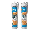Knauf Sanitär-Silicon Zweierpack, Bad & Dusche – dauerelastischer Silikon-Dichtstoff, schnell vernetzend, Anti-Schimmel, wasserfest, 2 x 300 ml, Zementgrau
