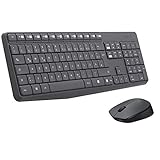 Logitech MK235 Kabelloses Tastatur-Maus-Set, 2.4 GHz Verbindung via Unifying Nano USB-Empfänger, 10m Reichweite, 15 FN-Tasten, 3-Jahre Batterielaufzeit, PC/Laptop, Deutsches QWERTZ-Layout - Grau