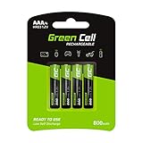 Green Cell 800mAh 1.2V 4 Stck Vorgeladene NI-MH AAA-Akkus - Akkubatterien AAA/Micro, sofort einsatzbereit, Starke Leistung, geringe Selbstentladung, wiederaufladbare Akku Batterie, ohne Memory-Effekt
