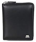 Brown Bear Geldbörse Reißverschluss Leder Schwarz Herren Damen RFID Schutz Hochformat hochwertig Doppelnaht Portemonnaie Männer Geldbeutel Frauen Portmonee Ledergeldbeutel Ledergeldbörse BB 8009 Bk