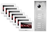 GOLIATH IP Gegensprechanlage mit Kamera, Aufputz Türstation, Edelstahl, HD Kamera, App, Direkte Anbindung von Türschloß, Videospeicher, 7 Familienhaus Set, AV-VTC73