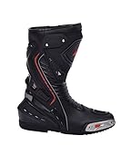 Bohmberg Herren Motorradstiefel, Sportstiefel aus Leder, Motorradschuhe aus stabilem Leder mit aufgesetzten Hartschalenprotektoren,Schwarz Gr.42