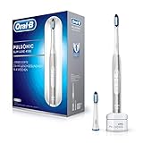 Oral-B Pulsonic Slim Luxe 4100 Elektrische Schallzahnbürste für gesünderes Zahnfleisch in 4 Wochen, mit Timer und 2 Aufsteckbürsten, Platin