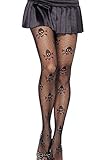 EROSPA® Netz-Strumpfhose - Damen - Totenkopfmuster Halloween Fasching Karneval - Schwarz