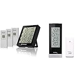 Bresser Wetterstation Funk mit Außensensor Thermometer Hygrometer Temeo Hygro Quadro inklusive 3 Außensensoren & Technoline WS 9767 Wetterstation mit Funkuhr, schwarz, 6,4 x 4,5 x 16,5 cm