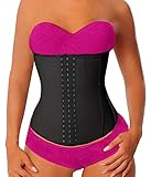 YIANNA Waist Trainer Damen Latex Korsett Unterbrust Corsage Bauchweg Taillenformer Langer Torso 9 Stahlknochen Shapewear Schwarz,YA110288 Size S