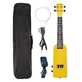 ammoon 23 Zoll Okoume Massivholz Elektrische Ukulele Ukelele Uke Kit mit Tragetasche Tuner 3,5 mm Audiokabel 4 Stück Zusätzliche Saiten