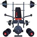 TrainHard Hantelbank Beincurl Butterfly, geprüft und Zertifiziert nach EN 957, mit Lang- und Kurzhantelstange und 70kg Hantelscheiben