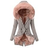 JURTEE Damen Winterjacke,Wintermantel Lange Daunenjacke Jacke Outwear Winter Warm Trenchcoat mit Abnehmbarer Pelzkragen Parka Outwear Mäntel