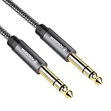 [5M] 6.35mm Instrumentenkabel Stereo 5M, POSUGEAR Nylon Geflochten 6.3mm Klinke auf 6.3mm Klinke Audio Kabel Lärmschutz für Verstärker Gitarre, Bass, Tasteninstrument (Grau) (5M)