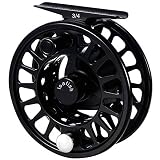 Isafish Angelrolle zum Fliegenfischen, aus CNC-gefrästem Aluminiumkörper, mit Edelstahl-Kugellagerhalterung, 3/4, 5/6, 7/8-Gewichte für Meerwasser, Süßwasser, Schwarz , 3/4 wt