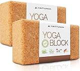 Yoga Block 2er SET Kork 100% Natur - Hatha Klotz auch für Anfänger Meditiation & Pilates, Fitness Zubehör Hilfmittel für Regeneration, Rücken, Dehnübungen & Blockaden Training, Zwei Blocks Stück 75 mm