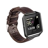 MroTech kompatibel für Fitbit Blaze Armband Leder Vintage Lederarmband Echtleder Uhrenarmband Uralt Stil Echtes Leder Uhrenband Ersatzband für Fit bit Blaze Smartwatch - kein Rahmen (Kaffee)