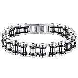 Cupimatch Herren Armband, 13mm Breite Edelstahl Fahrradkette Biker Motorradkette Hochglanz Poliert Rock Link Armreif, Silber schwarz