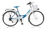 Frank Bikes 26 Zoll Cityrad Cityfahrrad Mädchenfahrrad Kinderfahrrad Citybike City Fahrrad 6 Gang Shimano Diva BLAU Weiss