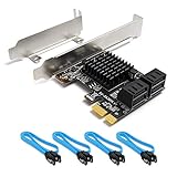 QNINE PCIe SATA Karte 4 Port mit 4 SATA Kabeln, PCI Express SATA Controller Erweiterungskarte, 6 GBS SATA 3.0 PCIe Karte ohne Raid, Boot als Systemfestplatte, Unterstützung für HDD oder SSD