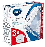BRITA Wasserfilter Marella weiß inkl. 3 MAXTRA+ Filterkartuschen – BRITA Filter Starterpaket zur Reduzierung von Kalk, Chlor, Blei, Kupfer & geschmacksstörenden Stoffen im Wasser