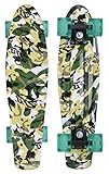 Schildkröt Unisex – Erwachsene Retro Skateboard Free Spirit, Premium Beach Board mit coolem Deckdesign, leuchtende LED Rollen, Design: Camouflage, 510781, One Size