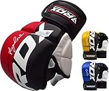 RDX MMA Handschuhe Profi UFC Kampfsport Sparring Freefight Sandsack Trainingshandschuhe Grappling Gloves (M, Rot)