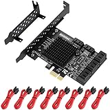 MZHOU PCIe SATA Card 8 Port, PCIe to SATA Controller Expansion Card, 6 Gbit/s SATA 3.0 PCIe Card with 8 SATA Cables, Marvell 88SE9215 + JMicron JMB5xx 8-Port chip, Support for HDD or SSD