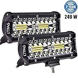 2 x 240W Scheinwerfer LED Arbeitsscheinwerfer, LTPAG 7' 24000LM Zusatzscheinwerfer Auto 12V 24V Rückfahrscheinwerfer LED IP68 Nebelscheinwerfer Universal für LKW, Anhänger, Traktor, SUV, ATV, Offroad