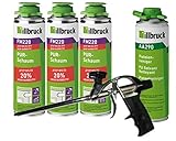 illbruck Profi Set 3x FM220 PUR-Schaum Montageschaum Pistolenschaum á 500ml Dosen + illbruck AA290 Reiniger + Schaumpistole Professionell
