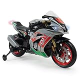 INJUSA - Motorrad Racing Aprilia 12V für Kinder über 3 Jahre mit Leuchten, Sounds und Gummibänder an den Rädern, Mehrfarbig (64900)