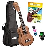 Cascha Sopran Ukulele Set Kinder Erwachsene I Ukulele Starter Kit 3 Plektren Tasche deutsches Lehrbuch Stimmgerät I Sopran Ukulele Mahagoni I Kleine Hawaii Gitarre für Anfänger Fortgeschrittene