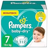 Pampers Größe 7 Baby Dry Windeln, 112 Stück, MONATSBOX, Für Atmungsaktive Trockenheit (15+kg)