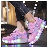 LED Skate Rollen Schuhe Mit 2 Rollen Drucktaste Einstellbare Skateboardschuhe Mode Rollerblades Sneaker Outdoor Gymnastik Turnschuhe für Junge MädchenPink-34