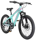 BIKESTAR Kinder Fahrrad Aluminium Mountainbike 7 Gang Shimano, Scheibenbremse ab 6 Jahre | 20 Zoll Kinderrad MTB | Mint Pink