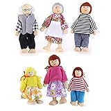 ROSENICE 6pcs Holzpuppe Spielzeug Cartoon Familie Puppen für Kinder Spiel Haus Geschenk