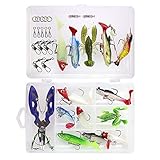 Leeko Gummifische, Angelköder, Spinner Angeln Set, Weiche Kunstköder Blinker Gummiköder für Hecht Forelle Zander Barsch (34 PCS)