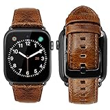 MroTech Armband Ersatz für iWatch Lederarmband 44mm 42mm Uhrenarmband Ersatzarmband kompatibel für iWatch Series 6/SE Serie 5 4 3 2 1 braunes Band Schwarze Anschlüsse (Retro Braun/Schwarz, 42/44 mm)