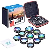 APEXEL 10 in 1 Phone Kamera Objektiv Set Weitwinkelobjektiv + Makro Objektiv + Fisheye Objektiv + Teleobjektiv + Kaleidoskop 3/6 Objektiv + CPL/Flow/Star/Radial Filter Clip-on Meiste Smartphone