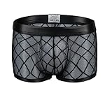 Kwelt Herren Unterhose Mesh Transparent Boxershorts Strings Netz Unterwäsche Transparent Bikini Slips Shorts Pants, Gr.-Asien 2XL / EU L,Schwarz