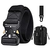 BESTKEE Herren Taktischer Gürtel 1,5-Zoll-Hochleistungsgürtel, Gürtel NylonSchnellverschluss-Metallschnalle, Geschenk mit taktischem Molle-Beutel und Haken (Dunkles Schwarz)