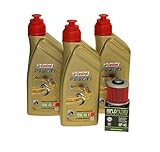 Öl Wechselset 3 Liter Castrol SAE 10W-40 Power 1 4T inkl. Ölfilter Hilfo HF145 wie z.B. bei Aprilia Pegaso 650, Derbi, MZ/MUZ, Yamaha XT 600