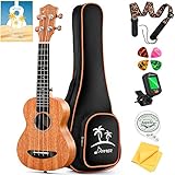 Donner Sopran Ukulele Set 21 Zoll Ukulele Starter Kit Anfänger Kinder Hawaii Gitarre Mahagoni mit Nylon Saiten mit Ukulele Online-Lektion