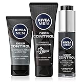 NIVEA MEN Deep Control Gesichtspflege Set, Pflegeroutine für Männer mit Peeling, Gesichtsmaske und Feuchtigkeitsgel, tolle Pflegekombination für den gepflegten Mann