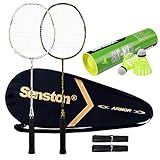 Senston S300 100% Graphit Badminton Set Carbon Badmintonschläger Graphit Badminton Schläger mit Schlägertasche und 6 Stück Nylon Federbälle