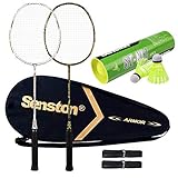 Senston S300 100% Graphit Badminton Set Carbon Badmintonschläger Graphit Badminton Schläger mit Schlägertasche und 6 Stück Nylon Federbälle