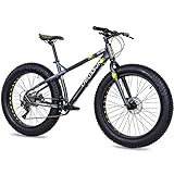 CHRISSON 26 Zoll Fatbike Mountainbike - Fat Four schwarz-gelb - Hardtail Fat Tyre Mountain Bike, Fahrrad mit 4.0 fette Reifen und 10 Gang Shimano Deore Schaltung