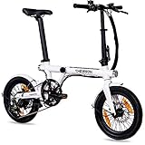 CHRISSON 16 Zoll E-Bike Klapprad ERTOS 16 weiß-glänzend - E-Faltrad mit Hinterrad Nabenmotor 250W, 36V, 30 Nm, Pedelec Faltrad mit Schutzblechen für Damen und Herren, praktisches Elektro Klapprad