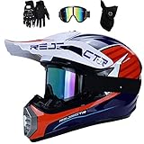 LEENP Motocross-Helm - Herren Motorradhelm Cross-Helm Sets mit Brille/Maske/Handschuhe, Motorrad Sports ATV MTB Quad Motorräder DH Off-Road Enduro-Helm Four Seasons Unisex,L