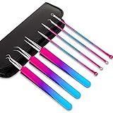 8-teiliges Werkzeug-Set zum Jäten von Whitehead-Akne-Entfernungswerkzeug, Mitesserentfernung, Pinzette, mit Kunstleder-Etui für selbstklebende Vinyl-Aufkleber