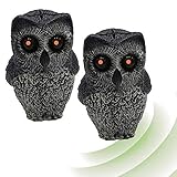 ISOTRONIC Solar Fake Eule Vogelschreck Figur mit Leuchtaugen, realistisches simuliertes Kreischen Vogelscheuche Vogelabwehr Taubenschreck Starenschreck (2, Stück)